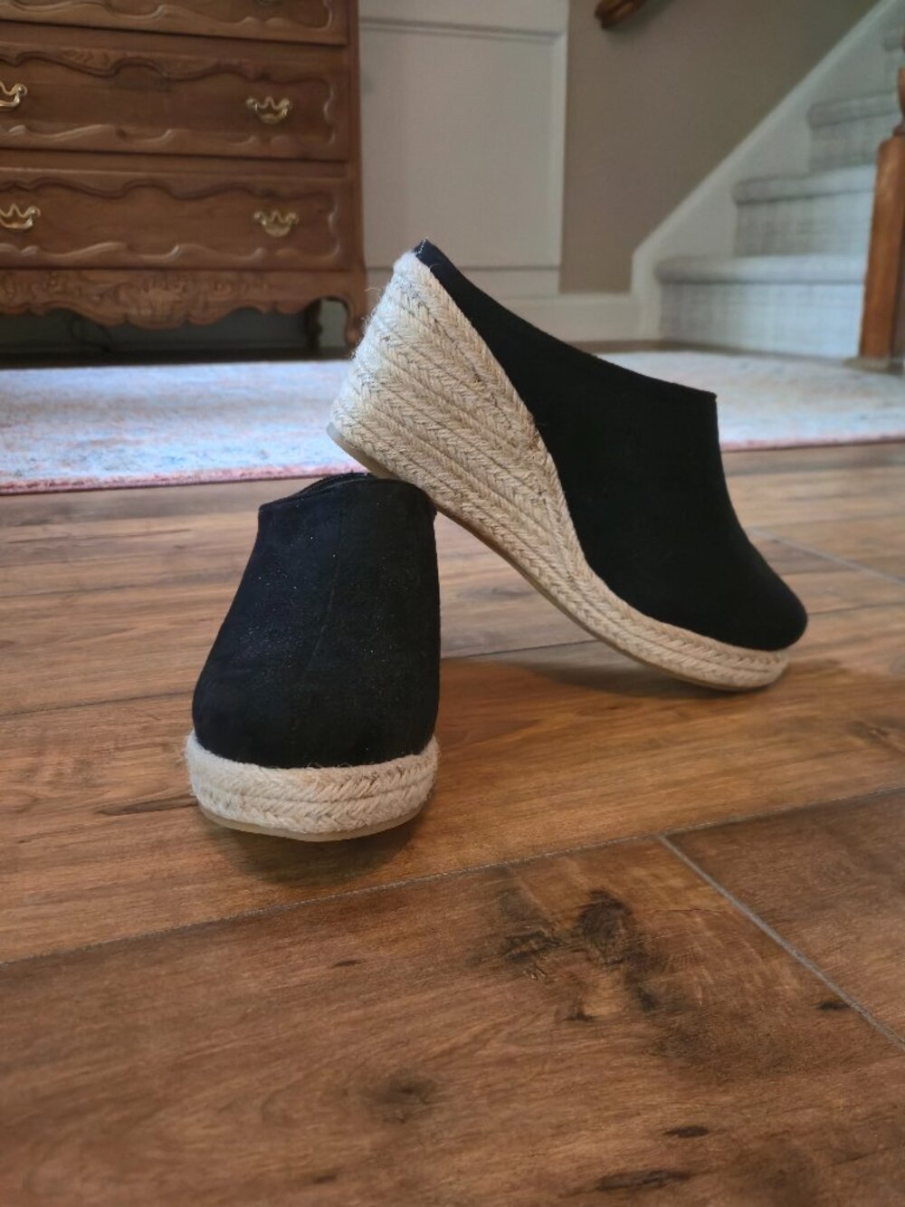 Black Espadrille Wedge Mules